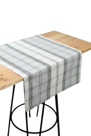 Chemin de table Gris / Bleu carreaux