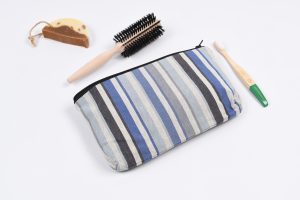 grande trousse tissu bayadere bleu fabriquée en France