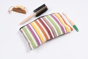 grande trousse tissu bayadere jaune fabriquée en France