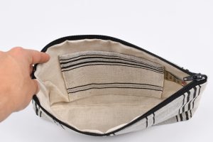 interieur grande trousse tissu raye gris bleu