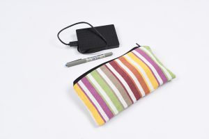 trousse fabriquée en france tissu bayadere jaune