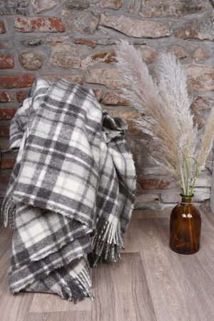 plaid en laine naturelle ecossais frange