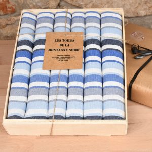 coffret cadeau 6 serviettes de table bayadère bleu