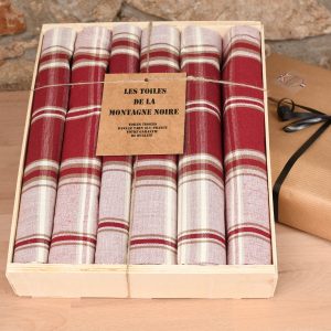 coffret cadeau 6 serviettes de table carreaux ecossais grenat