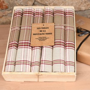 coffret cadeau 6 serviettes de table carreaux ecossais tabac