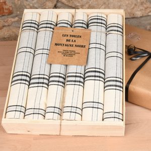 coffret cadeau 6 serviettes de table carreaux gris bleu