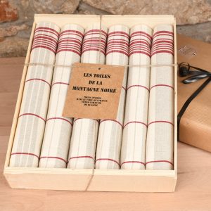 coffret cadeau 6 serviettes de table rayés toile matelas rouge