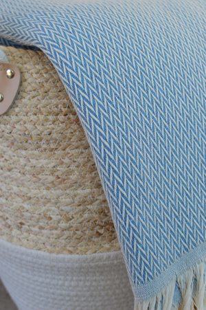 plaid chevron coton laine bleu ciel