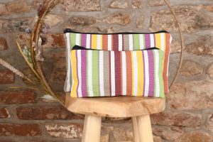 trousse en tissu bayadere jaune