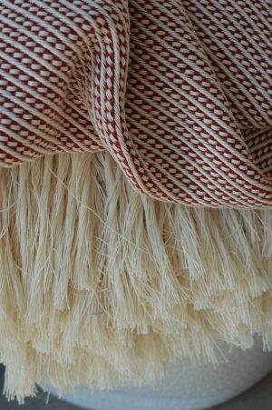 frange plaid diagonale rouge coton et laine